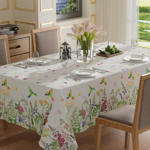 XCHI Wildflowers Daisy Hummingbirds Spring Tablecloth Rectangle Summer Table Cloth Washable Table Covers for Indoor Dining Home Party Decorations 52x70 Inch