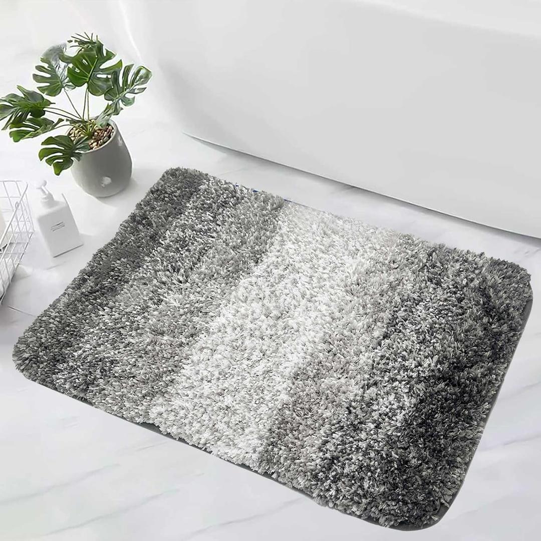 Bathroom Rug Mat Grey Bath Rugs Thick Soft Microfiber Bath Carpet Absorbent Machine Washable Rugs for Shower Floor Bathroom Runner Non-Slip Bathmat 24x16 Inch