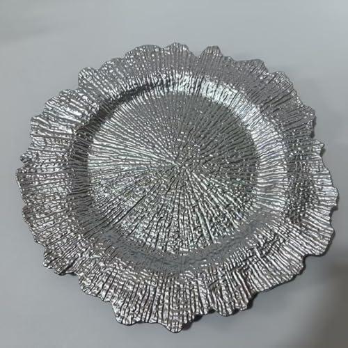 JCCLHQW Premium Plastic Snowflake Charger Plates Set - 50 Pieces, Irregular Design, High-End and Durable, Non-Breakable, Gold- Ideal for Wedding, Party, Christmas Decor