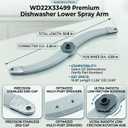 WD22X27724 WD22X33499 Dishwasher Lower Spray Arm Replacement for GE Dishwasher, Lower Wash Arm Replaces AP7219298 AP7014276 WD22X26621 WD22X10091 WD22X27724 & More