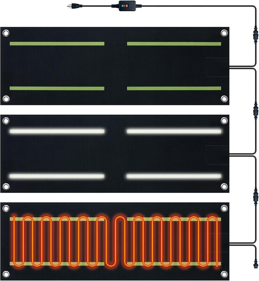 Heated Snow Melting Mats,Winter Stairs Outdoor Slip Non-Slip Rubber Heated Mats Outdoor with Reflective Strip for Driveway Walkway Decks and Sidewalks Connection,10x30in(3PCS)