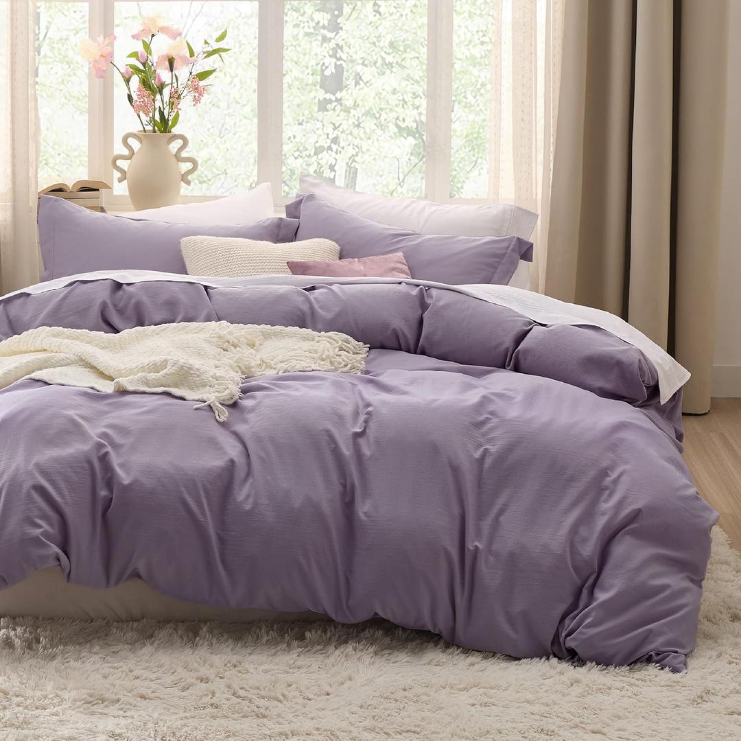 Bedsure Grayish Purple Duvet Cover Queen Size - 3 Pieces Prewashed Extra Soft Bedding Set, Includes 1 Duvet Cover 90x90 Inches with Zipper Closure & 2 Pillow Shams, Comforter Not Included (Queen (90" x 90"), 06 - Grayish Purple (No Comforter))
