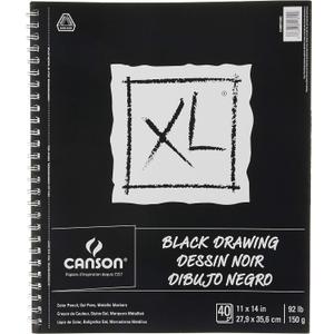 Canson XL Series Drawing Paper, Black, Wirebound Pad, 11x14 inches, 40 Sheets (92lb/150g) - Artist Paper for Adults and Students - Colored Pencil, Ink, Pastel, Marker