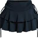 Women's Drawstring Bow Side Mini Skirts Tiered Layer Ruffle Elastic Waist Y2K Coquette Short Skirts (Black, L)