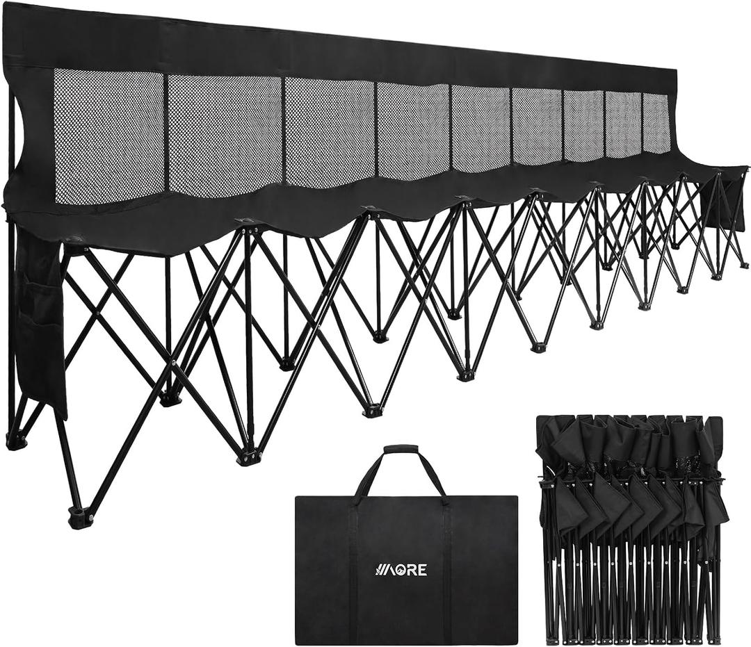 1MORE Soccer Bench - Portable Folding Team Bench, 9 Seats Foldable Sideline Benches, Soccer Chair with Bag & Mesh Backrest, Adult Team Chair for Football Camp Sport