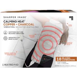 Calming Heat Copper + Charcoal Vibrating Heating Pad by Sharper Image- Weighted Electric Heating Pad, 9 Settings- 3 Heat, 6 Massage- 18 Relaxing Combinations, 12 x 24", 4 lbs