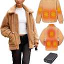 Topdot Graphene Sherpa Heated Jacket for Women with 18400mAh 12V Battery pack, Fleece Faux Jackets with 8 Heating Zones