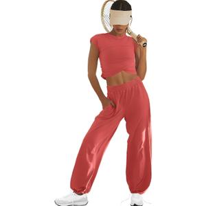 LAMISSCHE Womens Loungewear Set 2 Piece Outfits Sets Cropped Tops and Wide Leg Pants with Pockets Tracksuit (Medium, Orange)