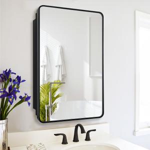 Recessed Medicine Cabinet with Mirror - Farmhouse Black Bathroom Storage Cabinet for Bathroom, Kitchen, Laundry Room | Rustic Modern Design, Soft-Close Hinges, Adjustable Shelves