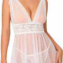 Fengek 2Pcs Sexy Lingerie for Women, Polka Dots Sheer Lace Lingerie with Pajama Set for Women Nightwear (White, L)