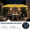 15FT Large Outdoor Patio Umbrella with Solar Lights and Base, Double-Sided Table Umbrellas with 48 LED Lights, Rectangle Market Umbrella for Pool, Deck, Backyard