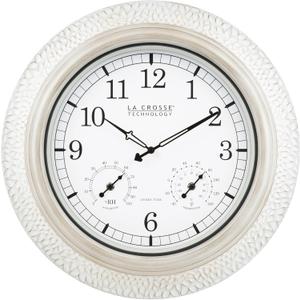 La Crosse Technology 433-29917-INT 21" Indoor/Outdoor Atomic Analog White-Washed Hammered Metal Wall Clock