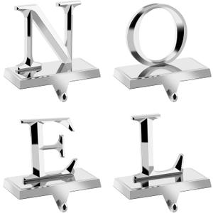 MCEAST Set of 4 Christmas Stocking Holders Noel Metal Stocking Hangers Mantel Hook Hangers Fireplace Stocking Hooks for Christmas Decoration