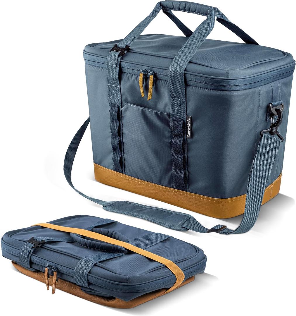 CleverMade Pacifica Collapsible Cooler Bag Large Portable Cooler Bag for Travel, Foldable Insulated Cooler for Beach, Picnic & Tailgating, Holds Up to 50 Cans, Leakproof Soft Carry Cooler - Ocean