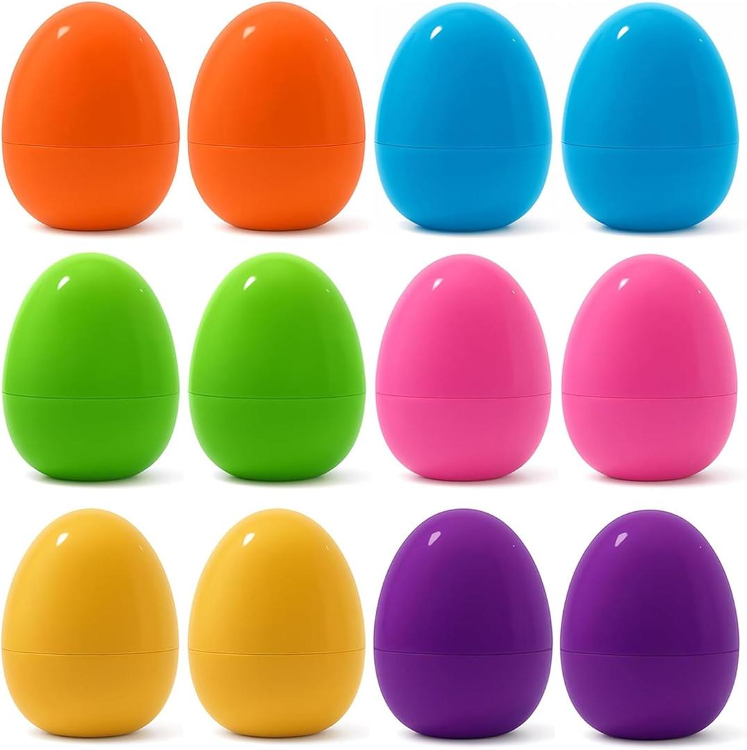 12 Pack Large Easter Eggs  3.74'' Bright Plastic Fillable Eggs for Easter Egg Hunt, Party Favors, Surprise Gifts