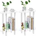 Clear Acrylic Narrow Side Table Set of 2 for Small Spaces, 15.75" L x 7.87" W x 19.82" H, 2 Tier Oval Slim End Table Nightstand, Small Skinny Bedside Table for Bedroom, Bathroom, Living Room