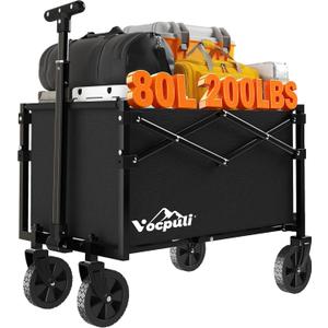 25" L Collapsible Wagon Cart Foldable, 200lbs Weight Capacity 80L Folding Beach Wagons with All-Terrain Wheels, Utility Carts for Groceries, Shopping, Camping, Sports - Black