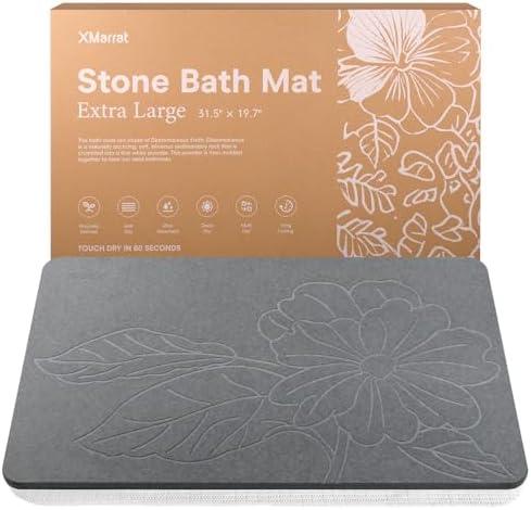 XMarrat Extra Large Stone Bath Mat Large, 31.5'' x 19.7'' Diatomaceous Earth Non-Slip Stone Shower Mat, Super Absorbent Diatomite Stone Mats for Bathroom, Quick Drying, Easy to Clean (Dark Gray)