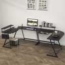 SHW 51 x 51 Inches Vista L-Shaped Desk with Monitor Stand and Drawer, Black, L-Shaped w/ 1 Side Monitor Riser