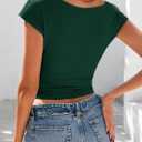 PRETTYGARDEN Women's Ruched Crop Tank Tops 2025 Summer Trendy Cap Sleeve Ribbed Knit Basic Fitted Going Out Tee Shirts (Dark Green,Small)