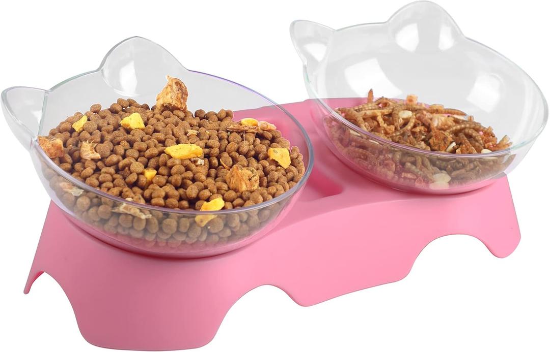 MILIFUN Cat Bowls, Cat Food Bowls Elevated Tilted, Anti Vomiting Kitty Bowl for Puppy and Bunny, Orthopedic Pet Bowl for Indoor. (Pink)
