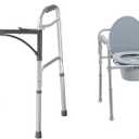 Drive Medical Deluxe 2-Button Folding Walker, Lightweight Walkers for Seniors and Adults & 11148-1 Folding Steel Bedside Commode Chair, Portable Toilet