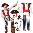 Kids Pirate Costume for Boys with Pirate Accessories Set Halloween Party Dress Up (8-10 Years)