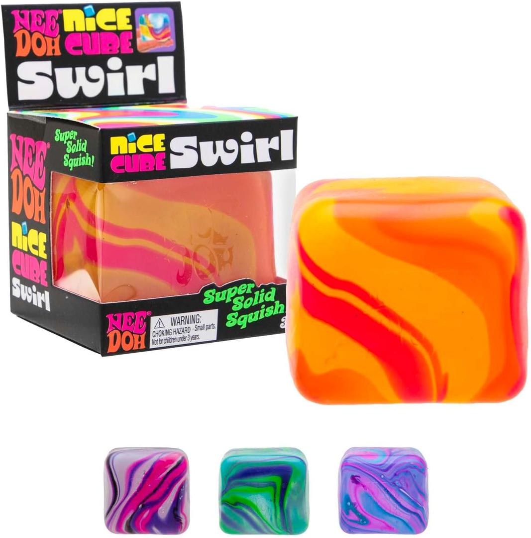 Schylling NeeDoh Nice Cube Swirl - Sensory Toy with a Super Solid Squish - Unique, Swirling Color Blend - Ages 3 and Up - Color May Vary; One Cube Per Pack