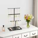 Jewelry Organizer Stand, Metal Jewelry Holder with Tray for Necklaces, Earrings, Rings Durable Rustproof Storage Display Aesthetic Room Decor for Women (Black)