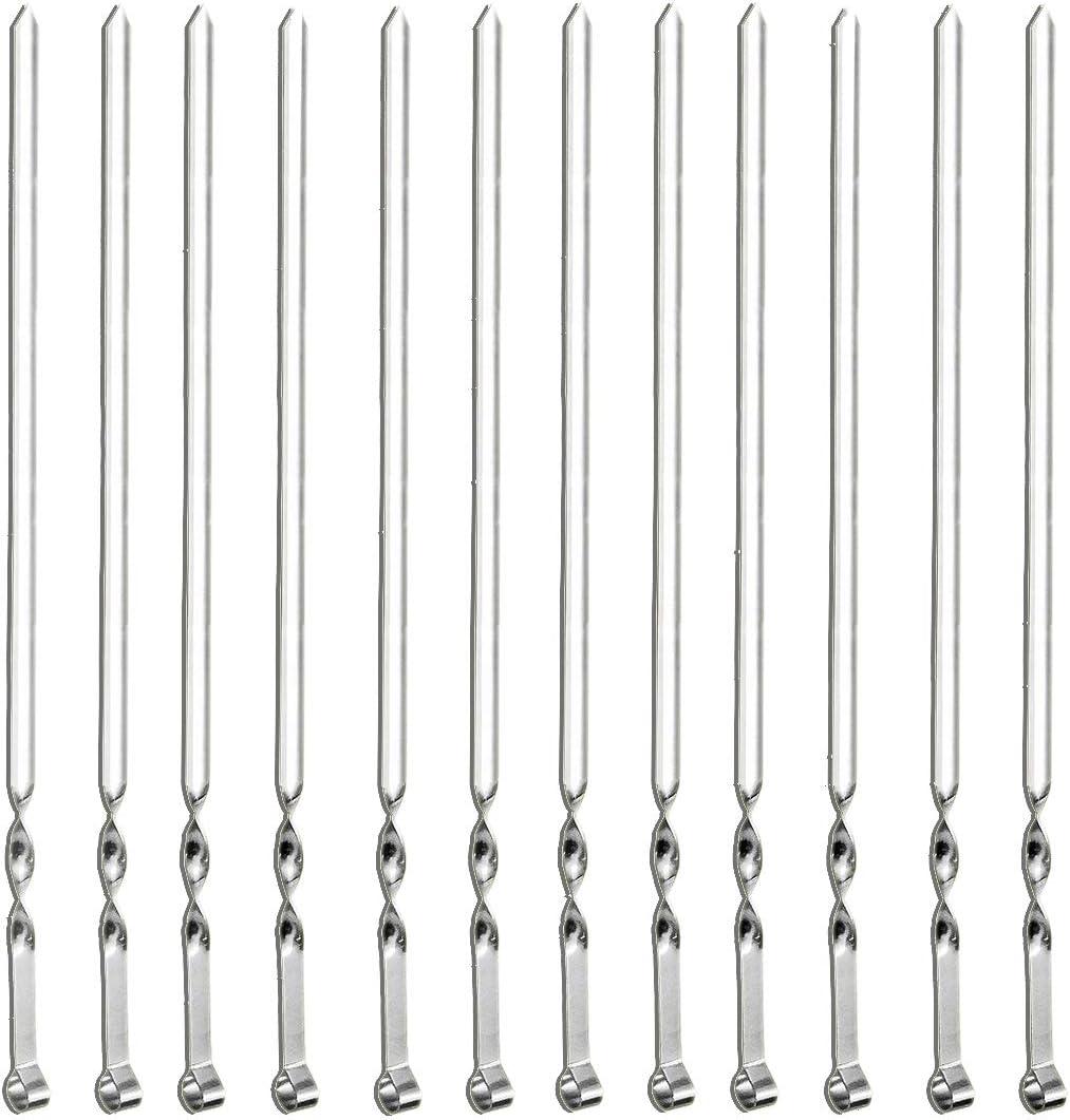 12 Pack Kebab Skewers BBQ Barbecue Skewers Stainless Steel Sticks 23.5 Inch Heavy Duty Large Wide Reusable with NonSlip Ring Handle Ideal for Shish kabob Chicken Shrimp angd Vegetables