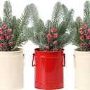Christmas Centerpieces for Tables, 3 Pack Mini Christmas Artificial Pine Tree with Berries in Metal Pots, Farmhouse Winter Tabletop Xmas Decorations for Home, Mantel Red