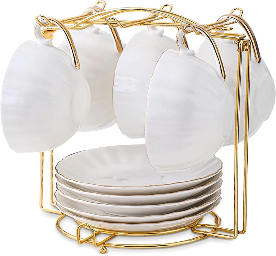Tea Cups Holder,Gold Metal Coffee Cup Tea Cups Rack,Foldable Organizer for Coffee Cup Spoon and Saucers