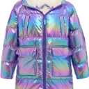 Cutemile Girls Puffer Jacket Toddler Winter Coat 5T Purple Blue Long Hooded Coats Outerwear Faux Down Jackets 5-6 Years, Violet