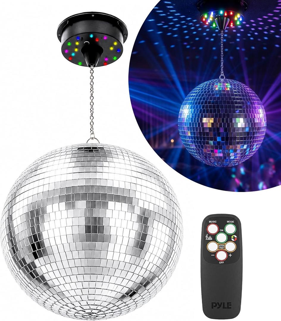 12 Inch Motorized Disco Ball with Remote and RGBW Lights