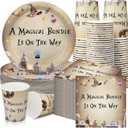 Hushee 200 Pcs Magical Wizard Baby Shower Paper Plates Napkins Cups Baby Shower Party Supplies Tableware Set Magical Wizard Theme Disposable Cup Napkin for 50 Guest Sets Party Decoration Boy Girl