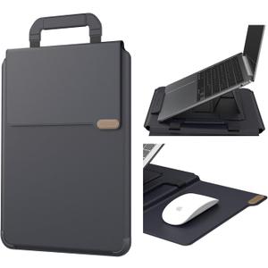 Nillkin Upgraded 12-14 Inch Laptop Sleeve Case for MacBook/Dell/HP/Lenovo/Asus, Unique Slim Travel Computer Bag with Adjustable Stand & Mouse Pad, Magnetic Handle, PU Leather, Black