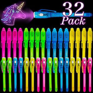 iGeeKid 32 Pack 2 Style Easter Basket Gifts for Kids Classroom Invisible Ink Pen with UV Black Light Secret Spy Pens Magic Disappearing Ink Markers School Supplies Kids Party Favors Boy Girl Exchang
