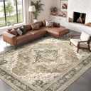 Roxstand Washable Rugs 9x12, Large Area Rugs 9x12 Living Room with Non-Slip Backing, Super-Soft Floral Vintage Rug, Low Pile Area Rug for Bedroom, Dining Room, Office (Brown/Beige, 9'x12')