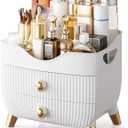 Makeup Organizer Countertop, Large Capacity Skincare Cosmetic Organizer for Vanity with 2 Drawers, Cosmetic Display Cases Makeup Storage Box for Bedroom, Bathroom, Ideal Gifts for Women(White)