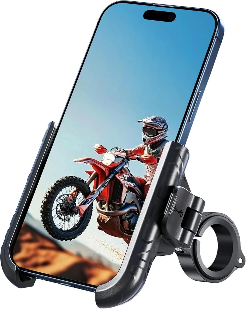 Bike Phone Mount Holder No Block Camera Motorcycle Cell Phone Holder Quick Lock 360 Rotate for iPhone 16 Pro Max for Samsung S25 Ultra 5.4''-7.2'' Smartphone
