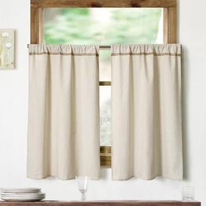 Cotton Linen Kitchen Curtains for Windows with Burlap Lace Trim Rustic Farmhouse 36 inch Rod Pocket Neutral Short Curtain Window Treatment Tiers,Set of 2