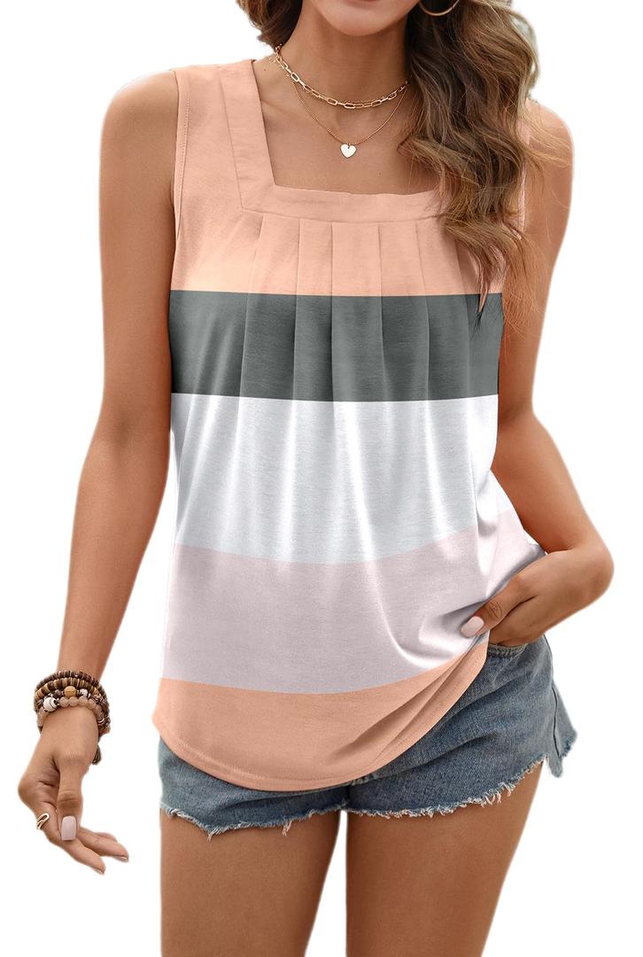 Ladlop Women Summer Square Neck Sleeveless Blouses Flowy Pleated Tunic Tank Tops Floral Print 11 XXL (XXL)