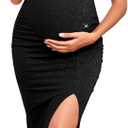 AISWI 2026 Women's Off The Shoulder Sparkly Maternity Dress Sexy High Slit Bodycon Gown for Baby Shower Evening Party (Large)