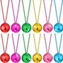 Hicarer 12 Piece Mirror Disco Ball Costume Necklaces 70s Disco Party Necklaces for Home Decorations, 1.57 Inch Stage Props, Game Accessories, Halloween, Party Favor and Supplies (Multicolor)