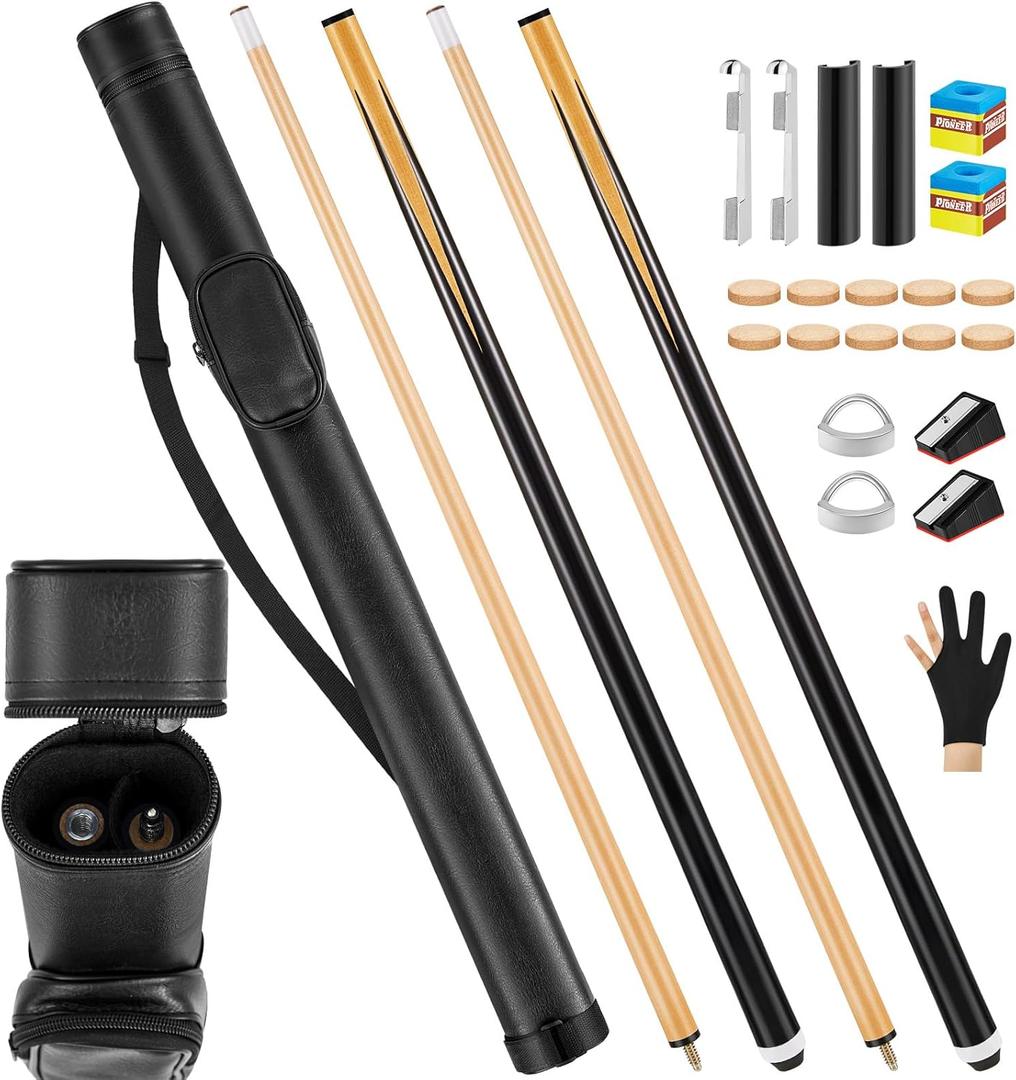 Syhood Pool Cue Sticks Case and Repair Accessories Set Including 58 Inch Maple Professional Pool Cue Sticks 13 mm Tip 1 Case and Replacement Kit for Billiard (Black)