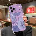 Compatible with iPhone 17 Pro Max Case with Finger Strap, Floral Flower Shockproof Soft TPU Protective Cover for Women Girls, Slim Anti Scratch Case for iPhone 17 Pro Max 6.9 Inch, Purple