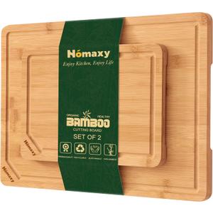 Homaxy Organic Bamboo Cutting Boards Set for Kitchen Set of 2, Wooden Cutting Board Set with Juice Groove and Handles, Charcuterie Serving Tray Wood Chopping Board Set for Meat Fruits & Vegetables