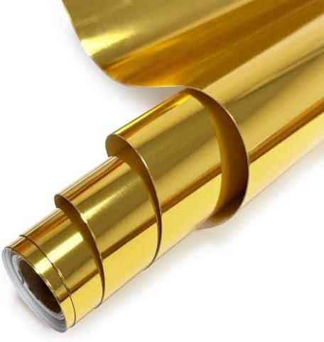 MerryMade Gold Heat Transfer Vinyl Roll, 12" x6Ft Mirror Metallic Iron on Vinyl, Soft Metallic Foil HTV for T-Shirt, Chrome HTV Easy to Cut & Weed for Heat Vinyl Design