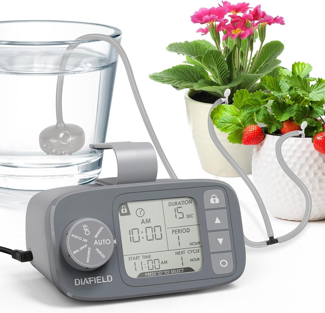 DIAFIELD Indoor Automatic Plant Waterer, Self Watering System for 15 Potted Plants, Auto Drip Irrigation Kit Programmable Water Timer (Grey)