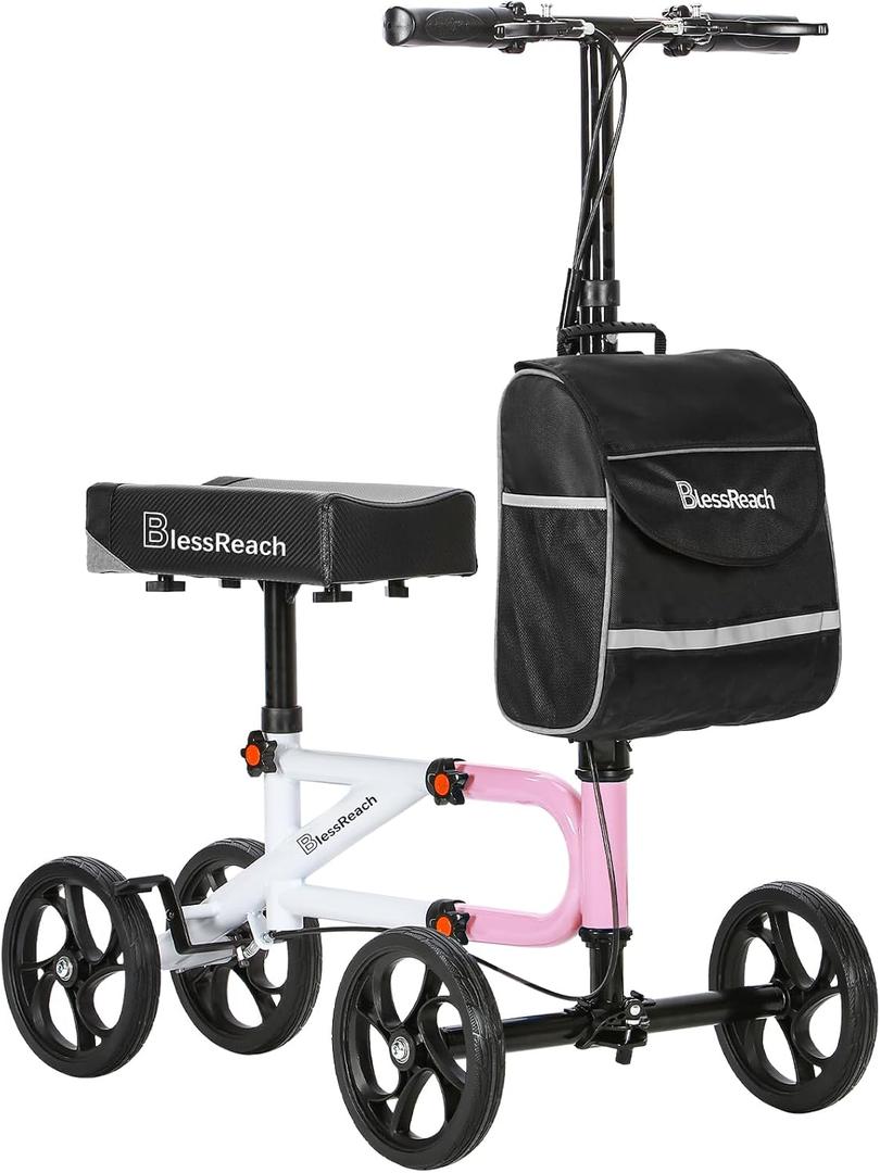 BlessReach Economy Knee Scooter Steerable Knee Walker for Foot Injuries Compact Crutch Alternative with Dual Braking System (Pink)